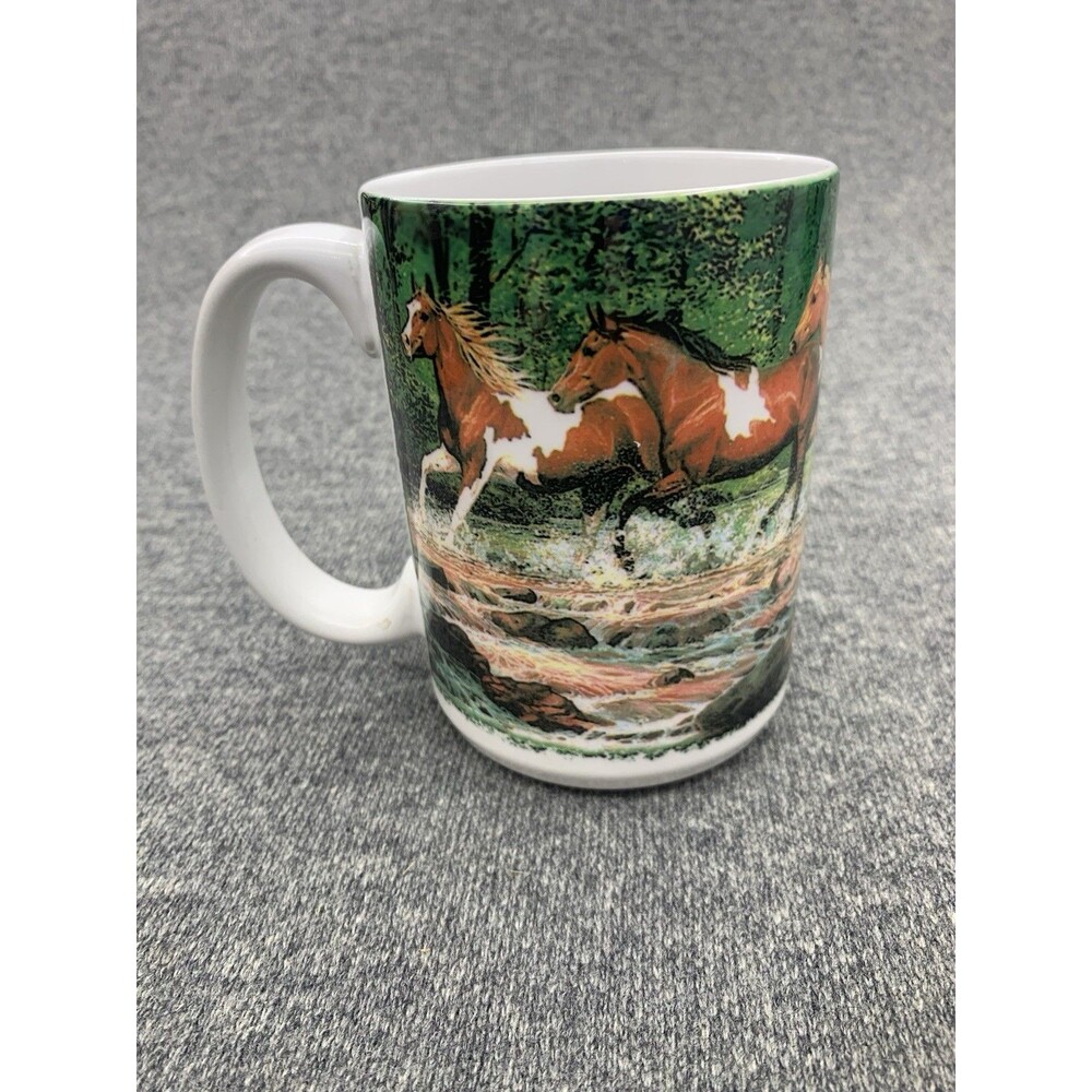 Ceramic Sculpted Western Mug Spring Creek Run Horses Outdoor River
